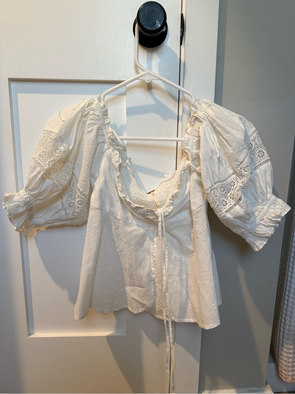 Free People White Lace Trim Off-Shoulder Blouse - Picture 2 of 2